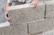 Hempcrete blocks being laid on site
